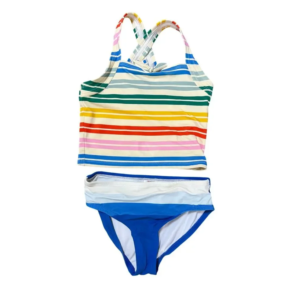 Hanna Andersson Girls Rainbow Stripe Two-Piece Swimsuit Size 8